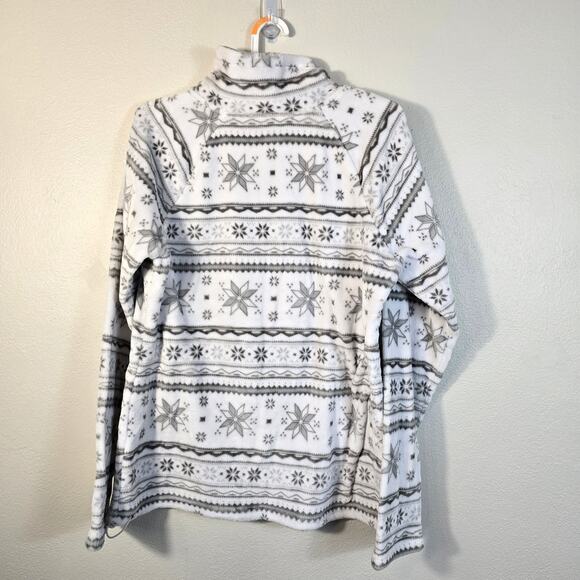 Eddie Bauer Fleece Pull Over Women's XL Gray White Snowflake 1/4 Zip Athleisure - Picture 2 of 8